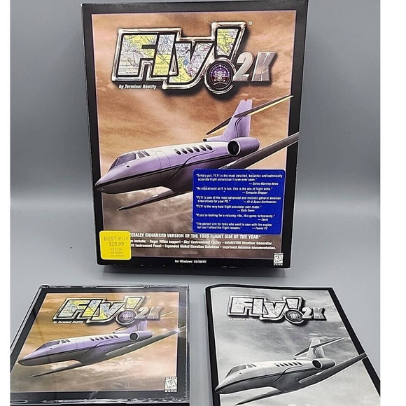 Fly2k Flight Simulator Windows 95 98 NT Big Box Brand New 3 CDs Manual & Box - Picture 1 of 14